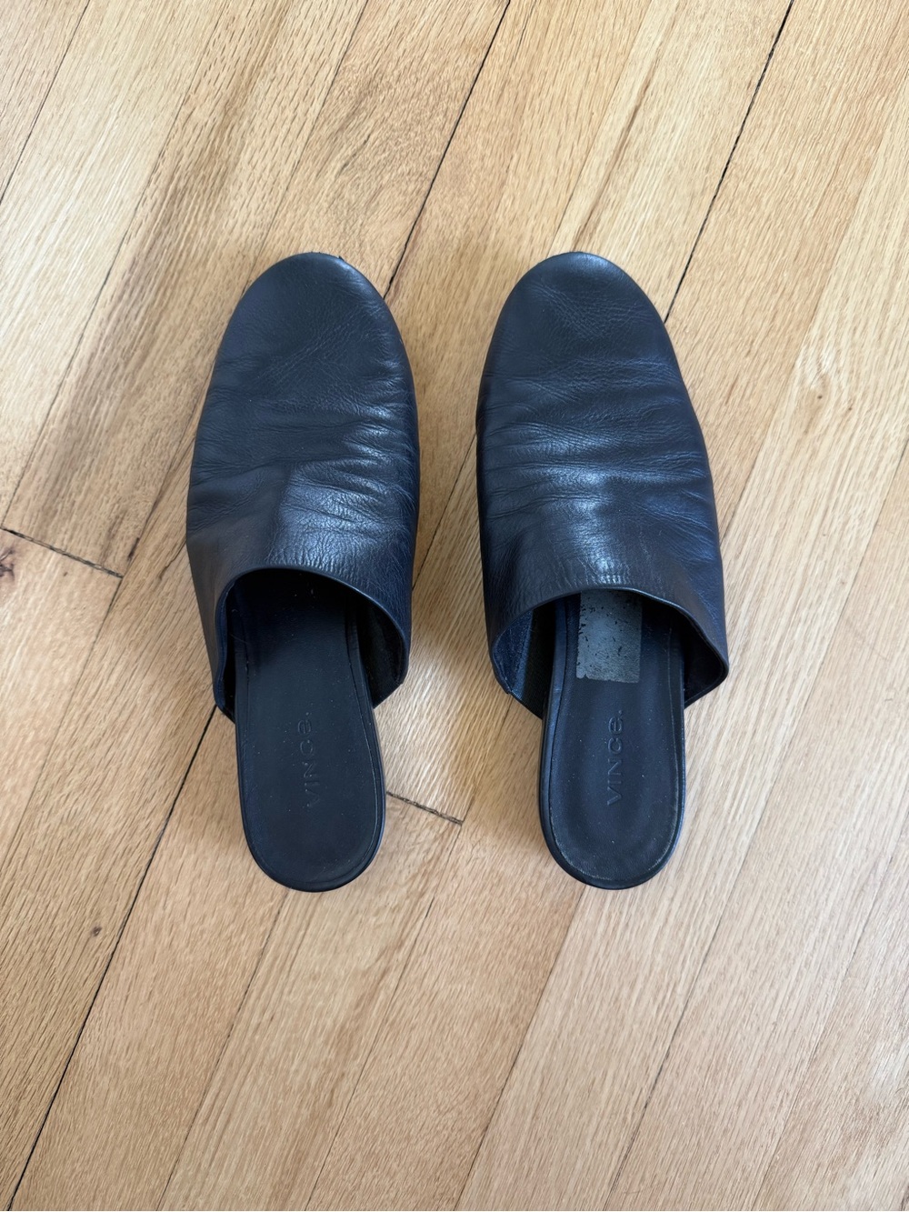Vince Black Leather Slip-On Mules